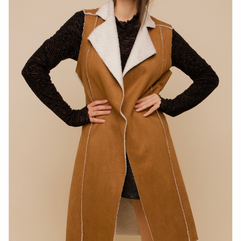 🆕Hem & Thread-Anthro Sherpa Faux Shearling Lined Long Vest Coat Western Wear - Picture 4 of 13